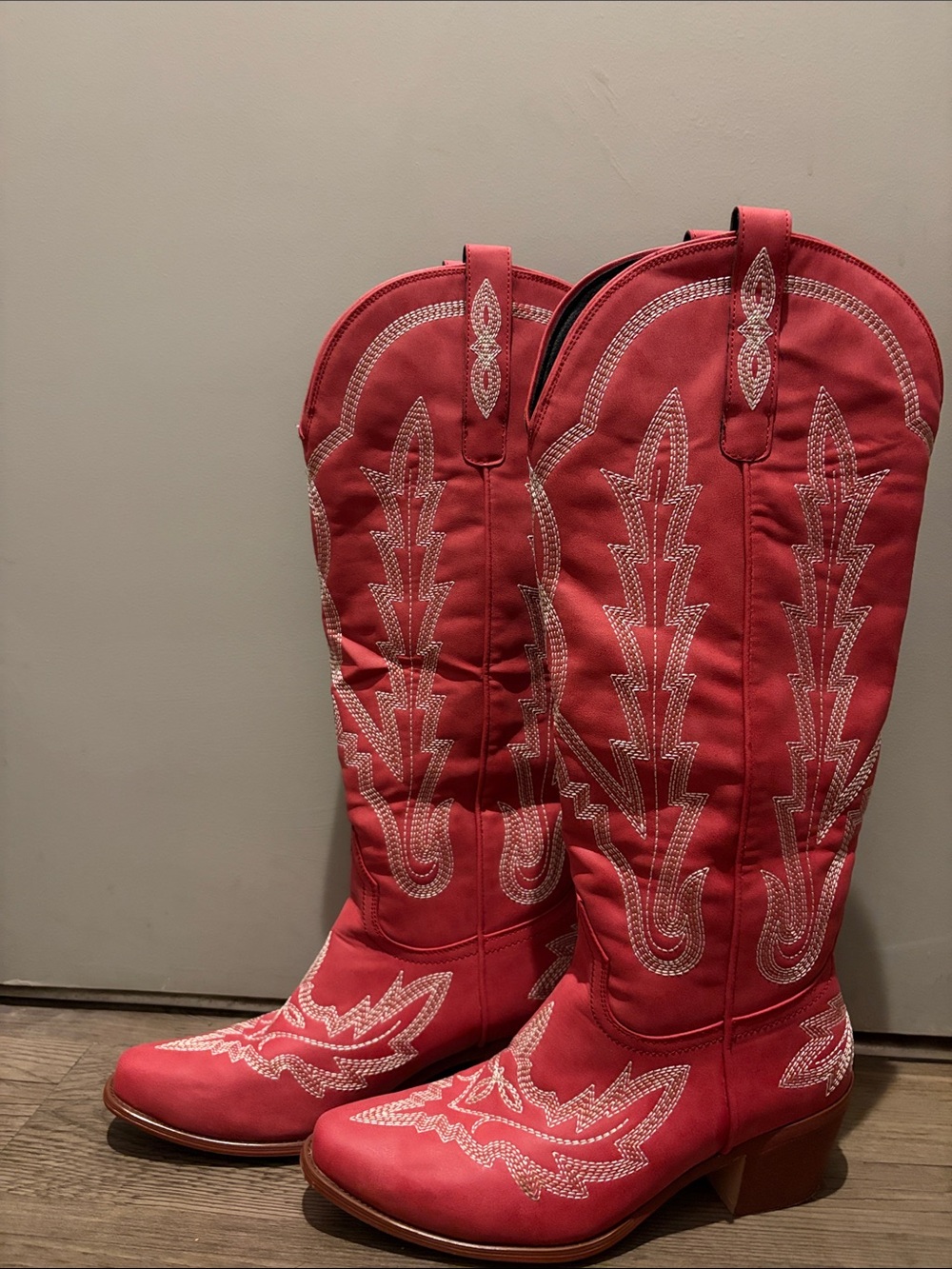 Red Embroidered Cowboy Boots - knee high